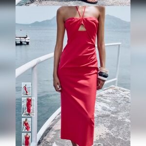 Zara Strapless Cutout Dress in Vibrant Red SX